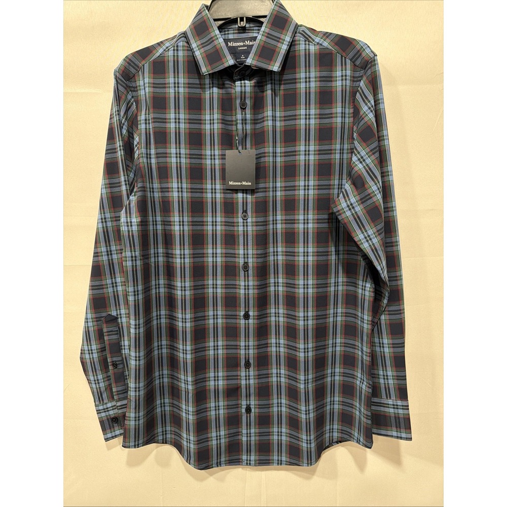Mizzen+Main NWT‎ Men's S Stretch Long Sleeve Shirt Navy Smith Tartan Plaid New